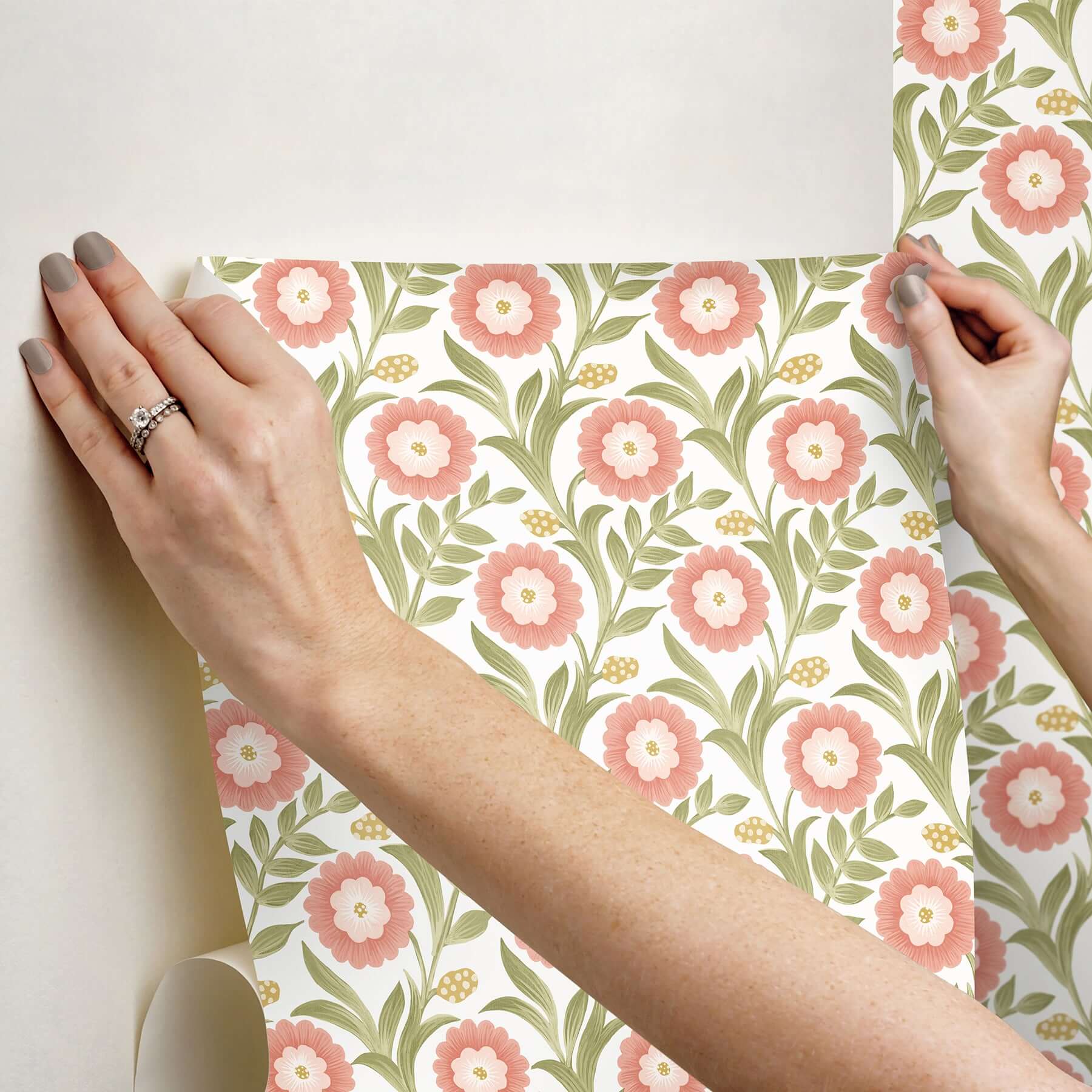 lillian-pink-floral-vine-peel-stick-wallpaper-york-wallcoverings-psw1582rl - York Wallpaper Wallpaper