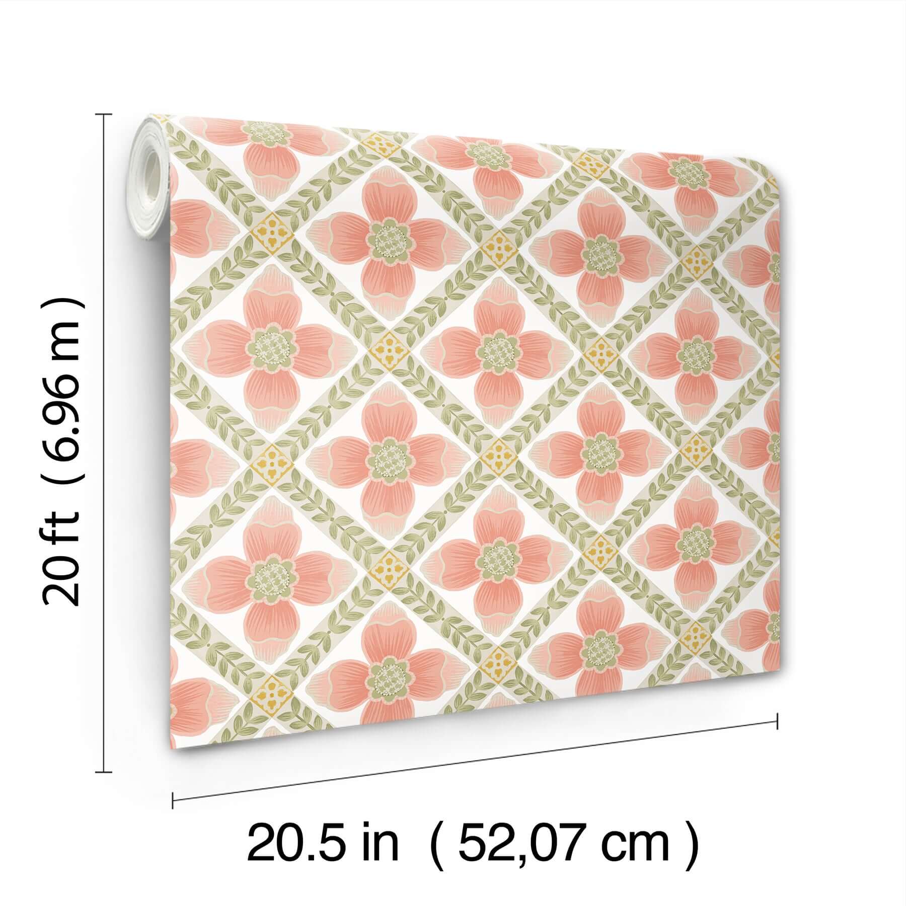 mimi-coral-quilted-floral-peel-stick-wallpaper-york-wallcoverings-psw1584rl - York Wallpaper Wallpaper