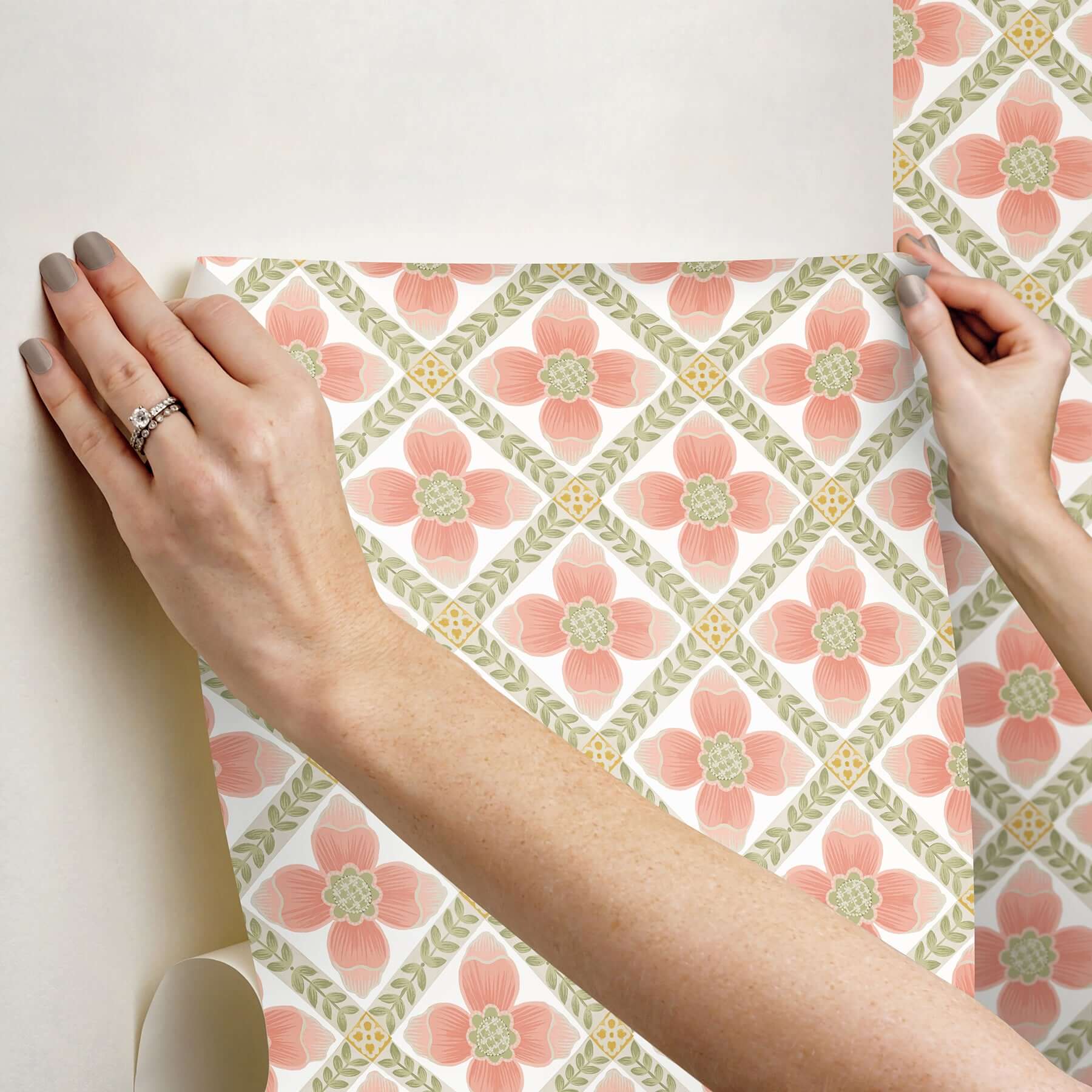 mimi-coral-quilted-floral-peel-stick-wallpaper-york-wallcoverings-psw1584rl - York Wallpaper Wallpaper