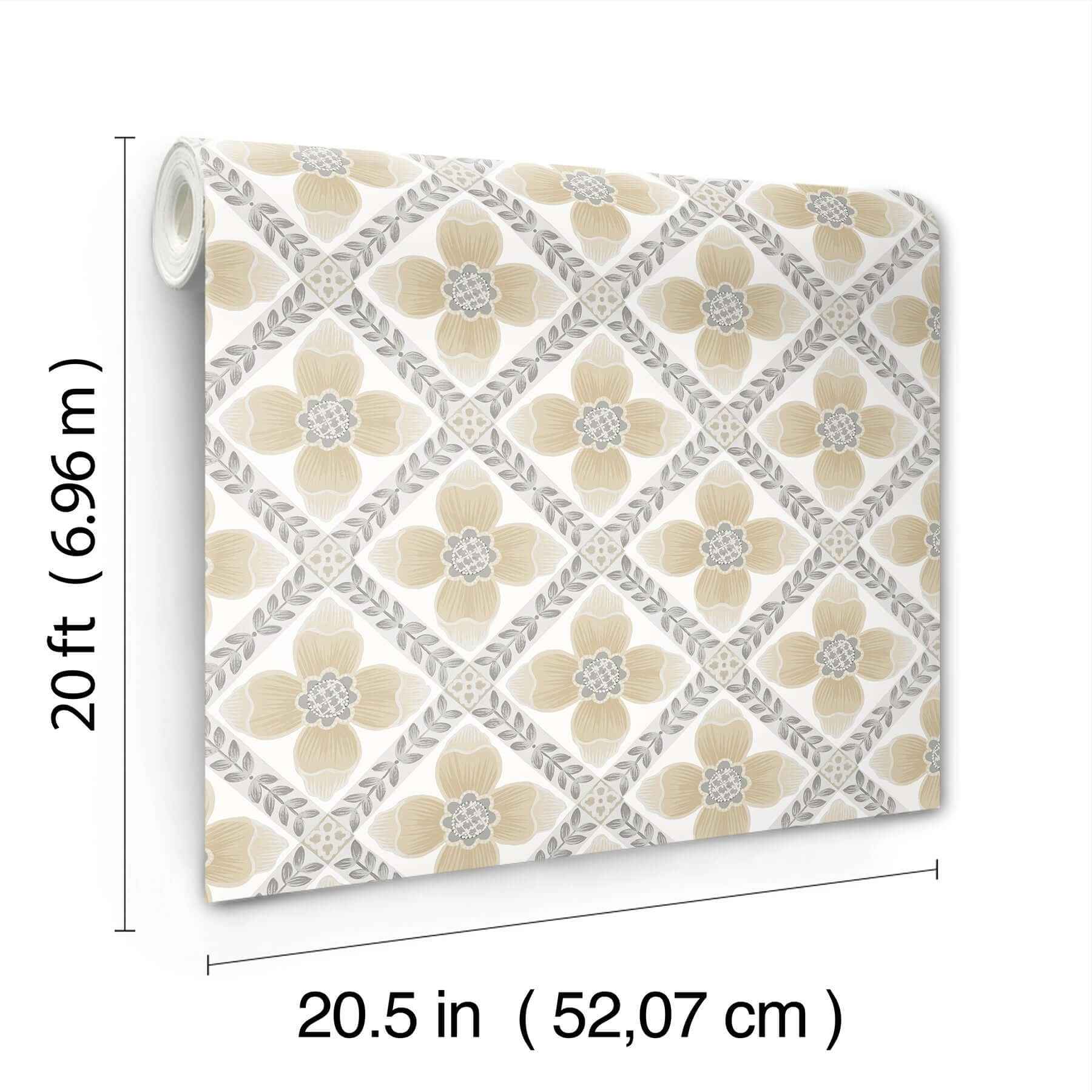 Mimi Neutral Quilted Floral Peel & Stick Wallpaper - York Wallcoverings - PSW1586RL - York Wallcoverings Wallpaper