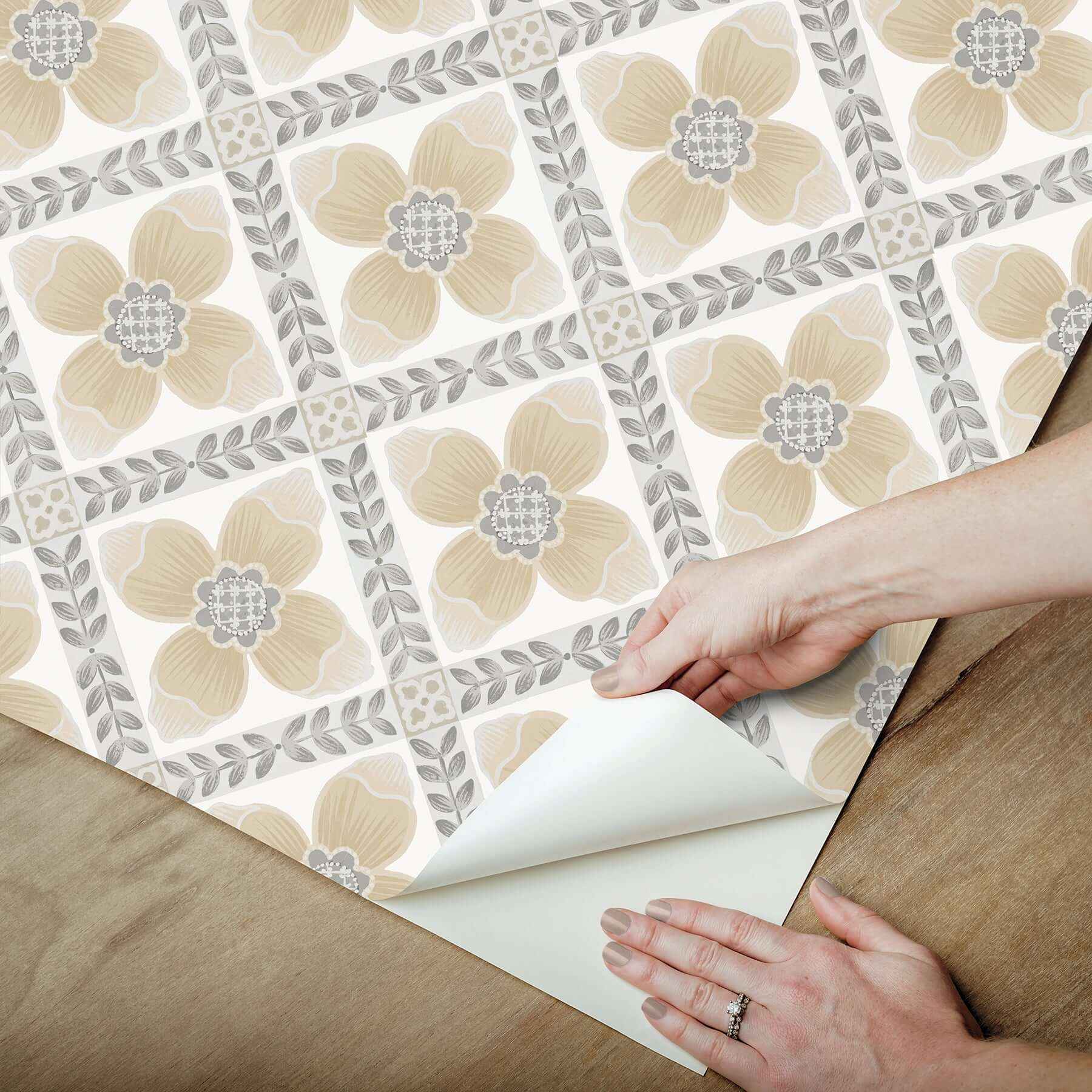 Mimi Neutral Quilted Floral Peel & Stick Wallpaper - York Wallcoverings - PSW1586RL - York Wallcoverings Wallpaper