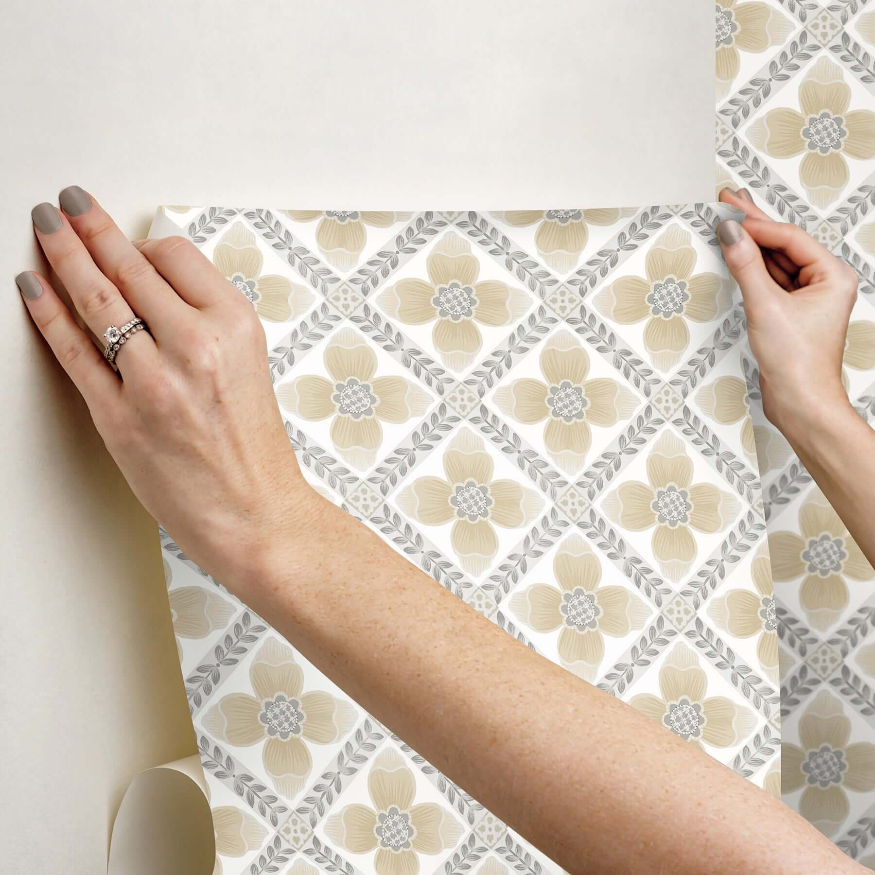 mimi-neutral-quilted-floral-peel-stick-wallpaper-york-wallcoverings-psw1586rl - York Wallcoverings Wallpaper