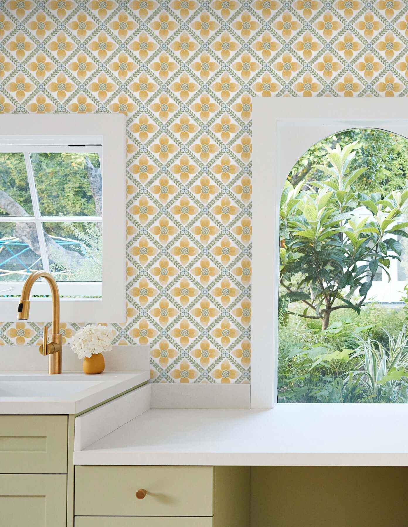 Mimi Yellow Quilted Floral Peel & Stick Wallpaper - York Wallcoverings - PSW1585RL - York Wallcoverings P&S Wallpaper