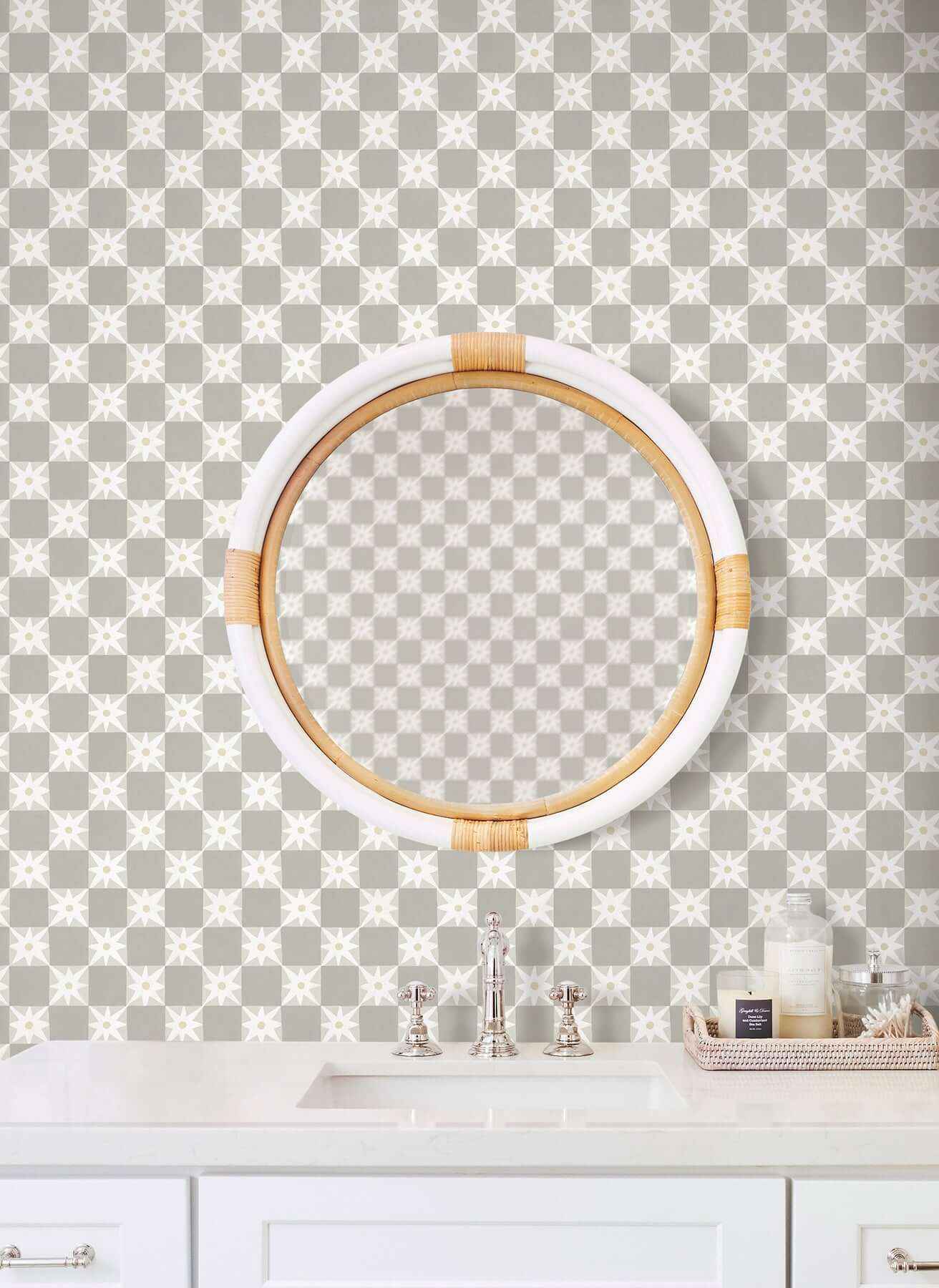 Stardust Warm Grey Checkerboard Peel & Stick Wallpaper - York Wallcoverings - PSW1589RL - York Wallcoverings P&S Wallpaper