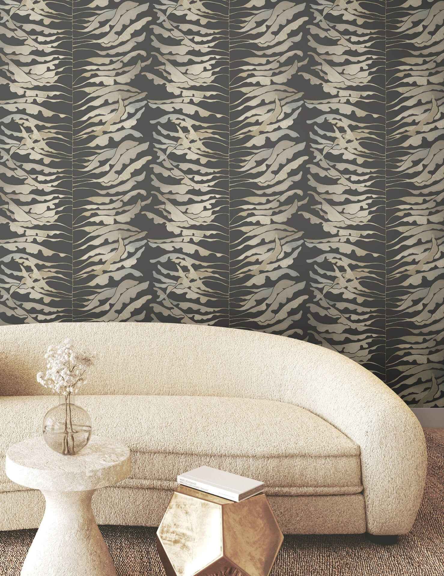 Leaf Column Black Wallpaper - York Wallcoverings - FM1042 - York Wallcoverings Wallpaper