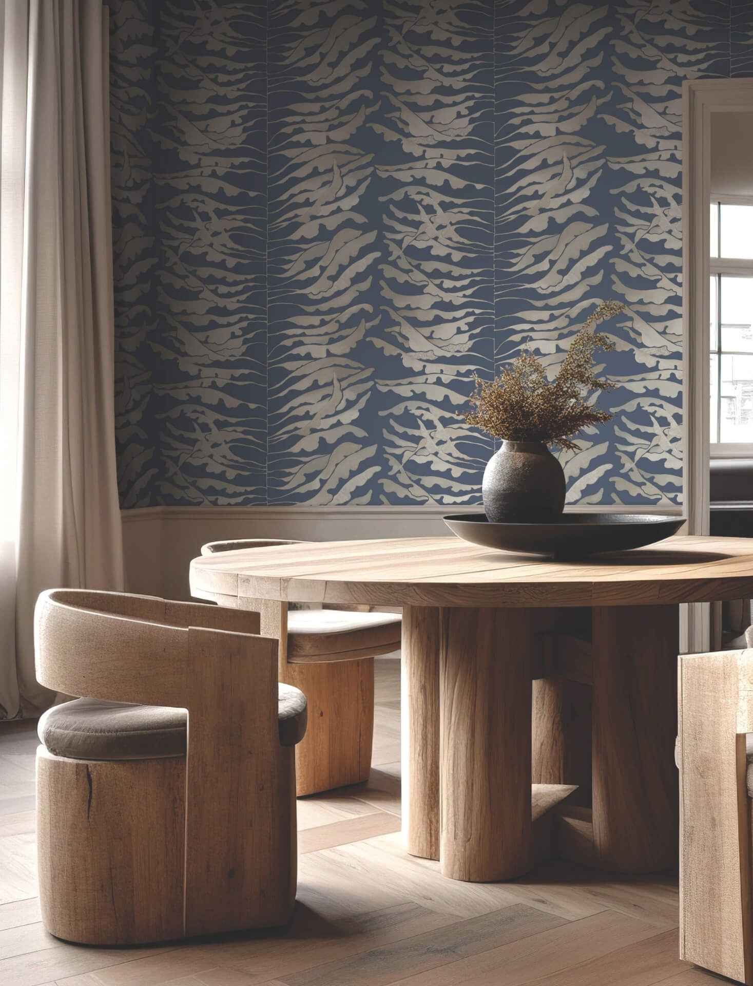 Leaf Column Navy Wallpaper - York Wallcoverings - FM1043 - York Wallcoverings Wallpaper