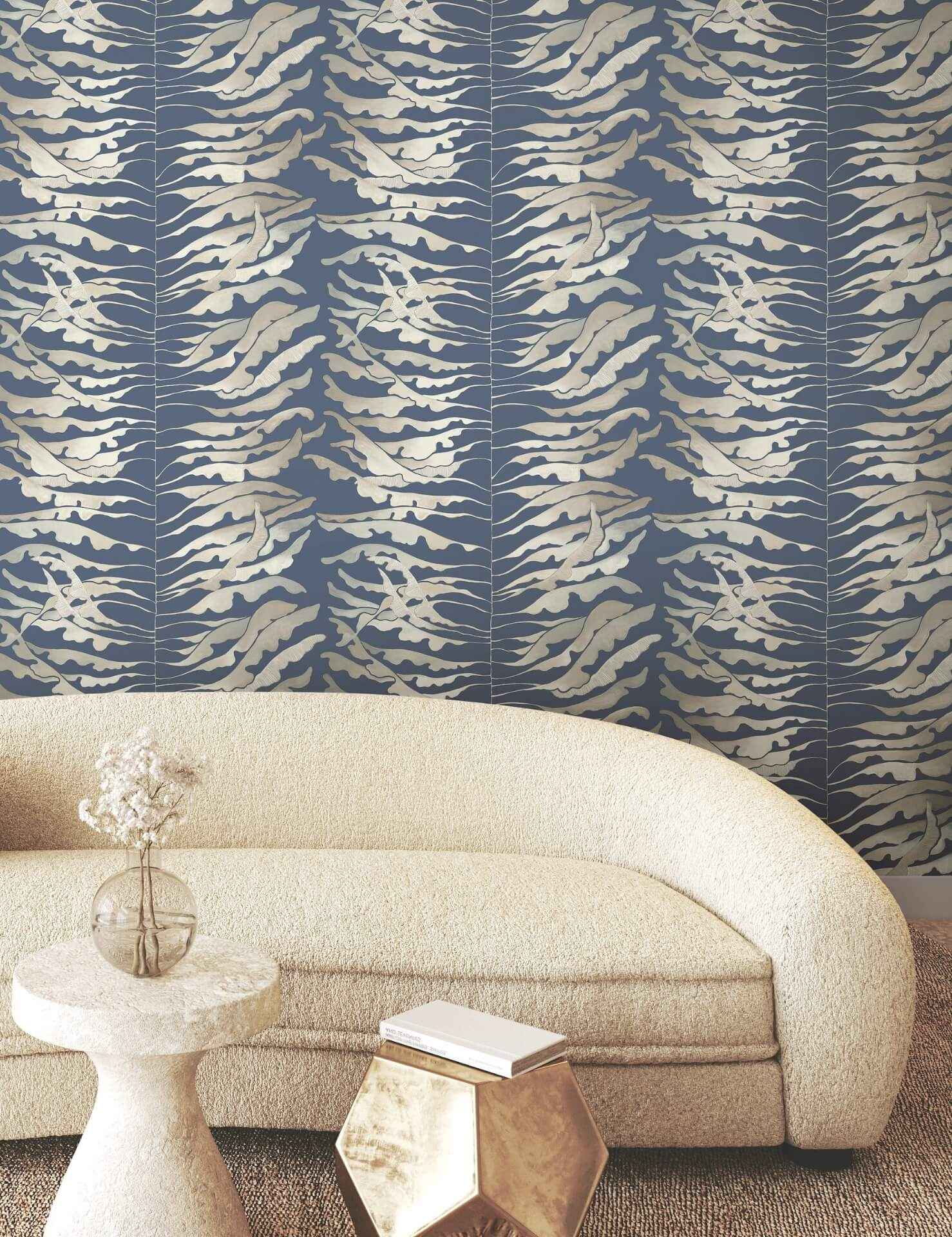 Leaf Column Navy Wallpaper - York Wallcoverings - FM1043 - York Wallcoverings Wallpaper