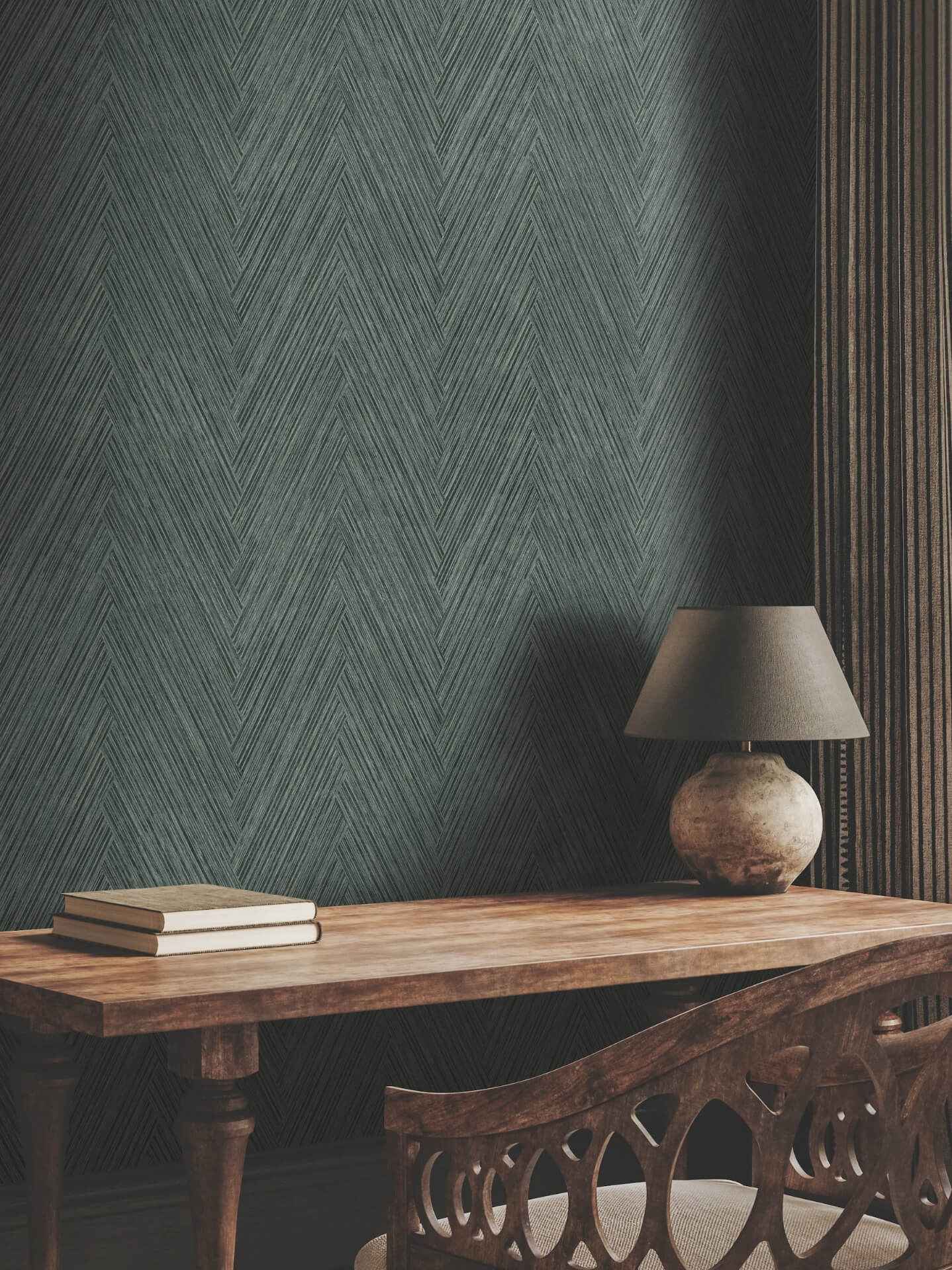 Thatched Chevron Bottle Green Wallpaper - York Wallcoverings - FM1054