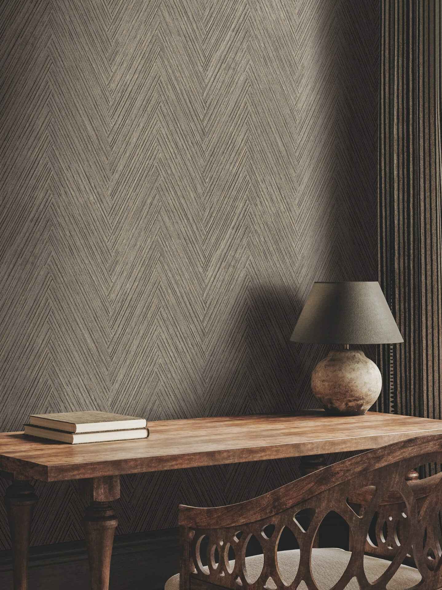 Thatched Chevron Charcoal Wallpaper - York Wallcoverings - FM1051 - York Wallcoverings Wallpaper