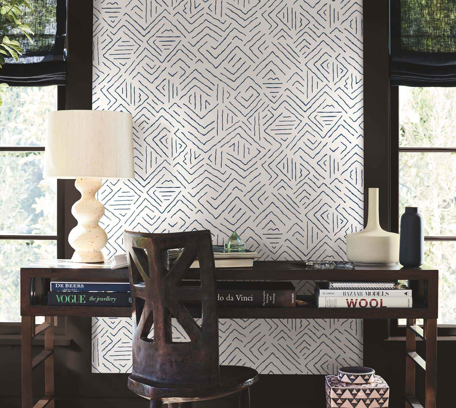 Sirih Navy Wallpaper - York Wallcoverings - AB3083 - York Wallcoverings Wallpaper