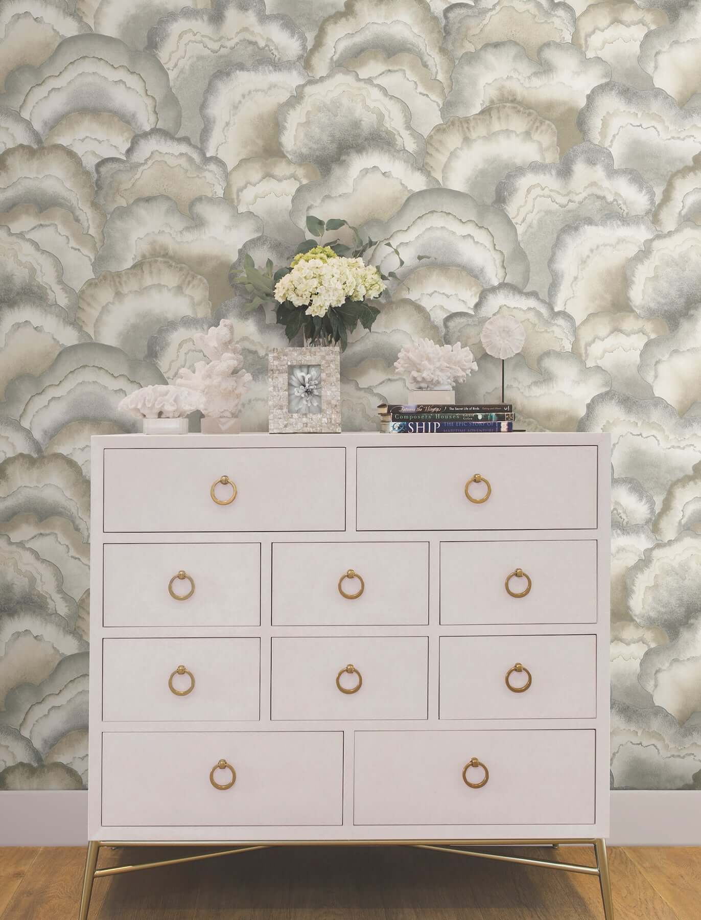 abalone-fans-smokey-peel-stick-wallpaper-york-wallcoverings-psw1615rl - York Wallpaper Wallpaper