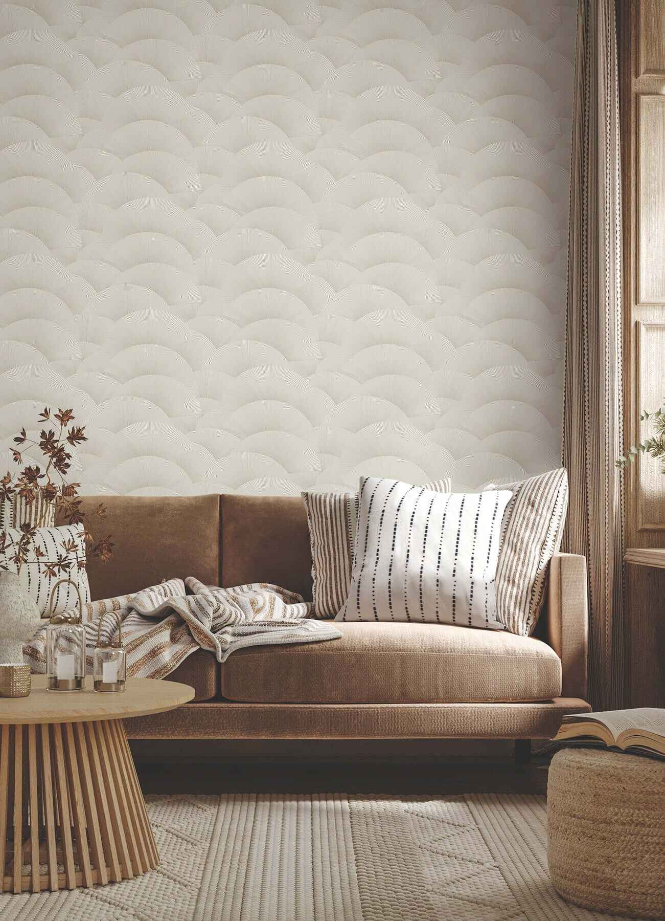 Morning Shell Taupe & Gold Wallpaper - York Wallcoverings - ZA8024 - York Wallcoverings Wallpaper