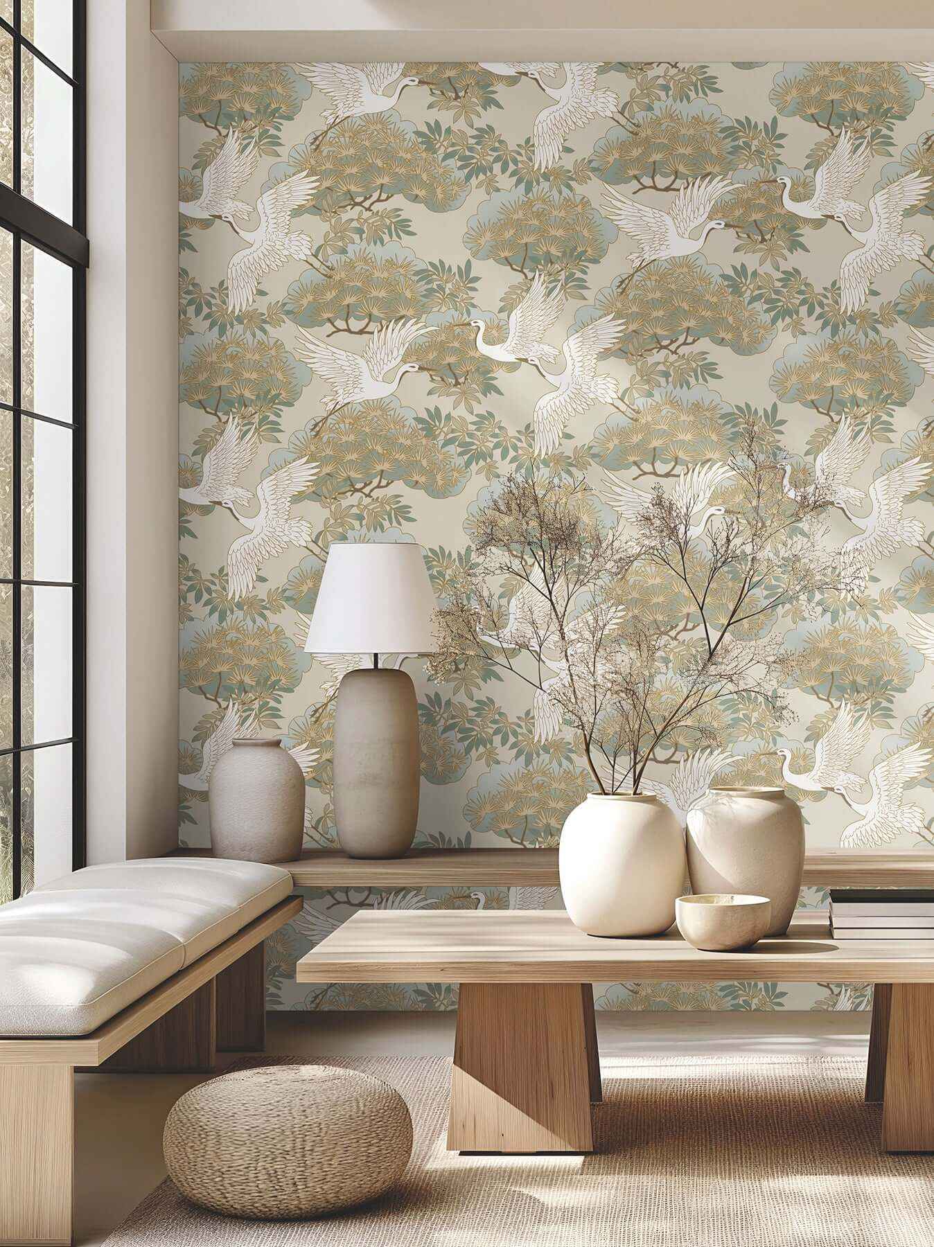 Sprig & Heron Beige Wallpaper | Ronald Redding ZA8009 – The WorkRoom