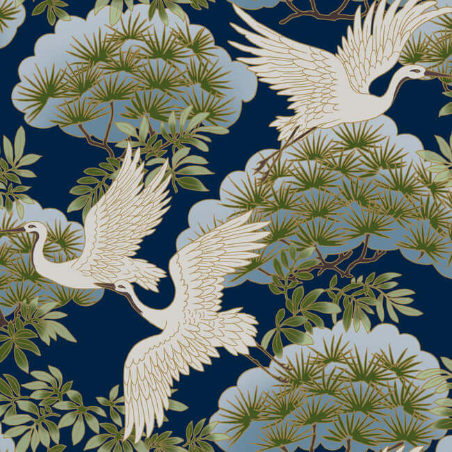 sprig-heron-navy-wallpaper-york-wallcoverings-za8007 - York Wallpaper Wallpaper