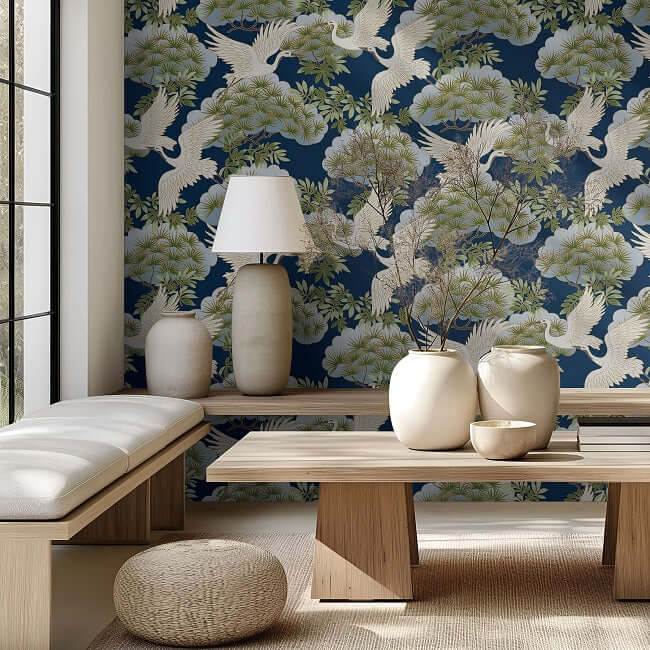 sprig-heron-navy-wallpaper-york-wallcoverings-za8007 - York Wallpaper Wallpaper