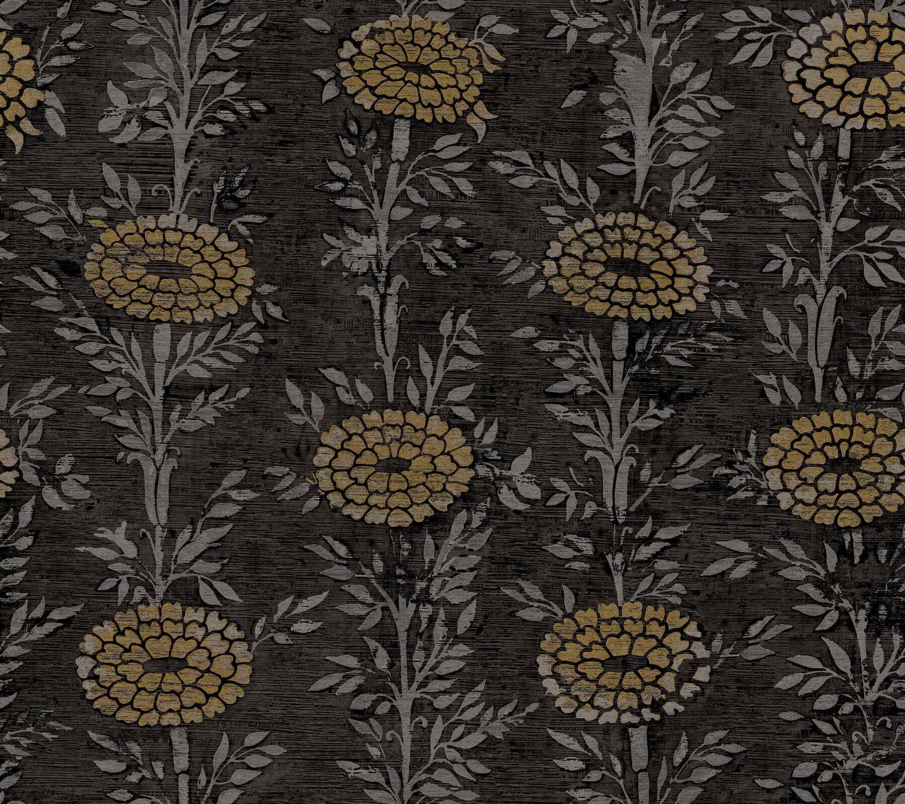 French Marigold Black & Gold Wallpaper - York Wallcoverings - ZA8017