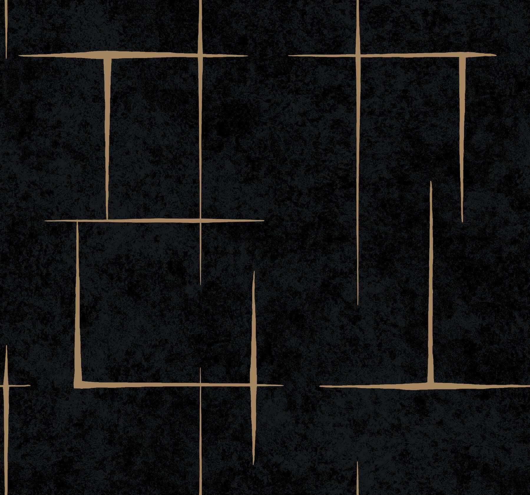 Malia Gold & Black Wallpaper - York Wallcoverings - ZA8054