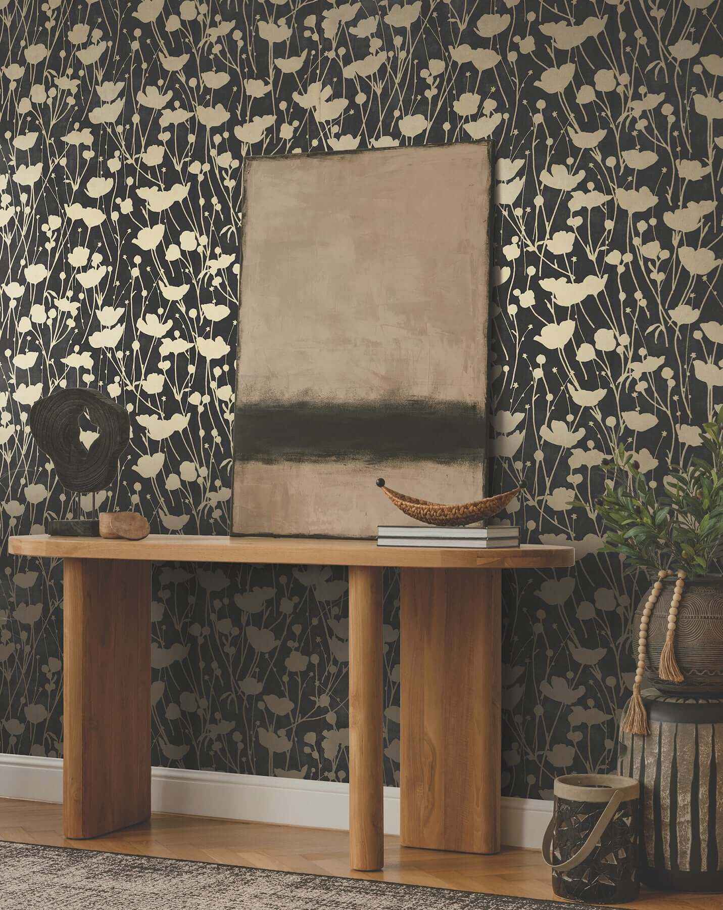 Shimmering Poppies Black & Gold Wallpaper - York Wallcoverings - ZA8066 - York Wallcoverings Wallpaper