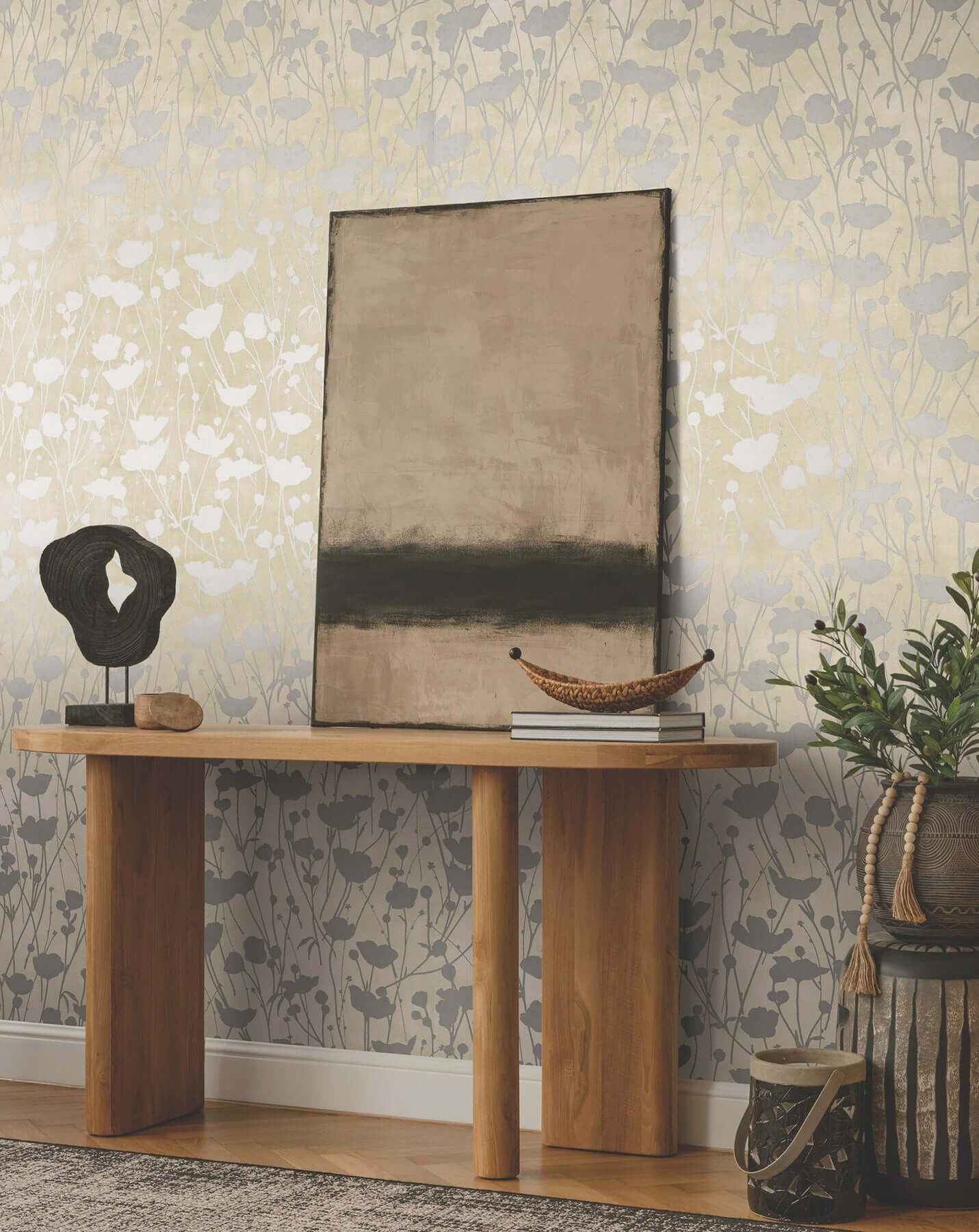Shimmering Poppies Cream & Silver Wallpaper - York Wallcoverings - ZA8067 - York Wallcoverings Wallpaper