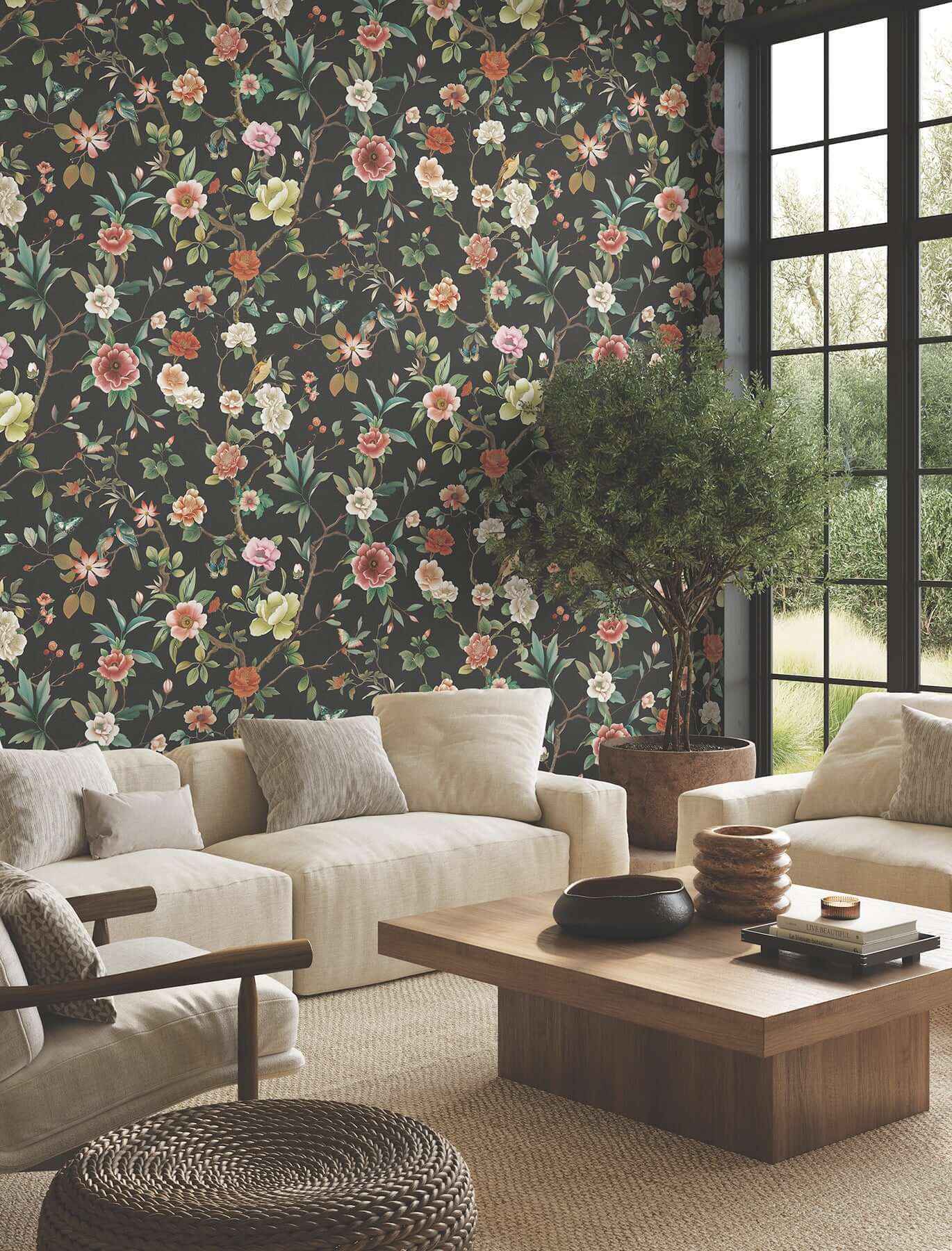 Kimora's Garden Black Wallpaper - York Wallcoverings - ZA8038 - York Wallcoverings Wallpaper