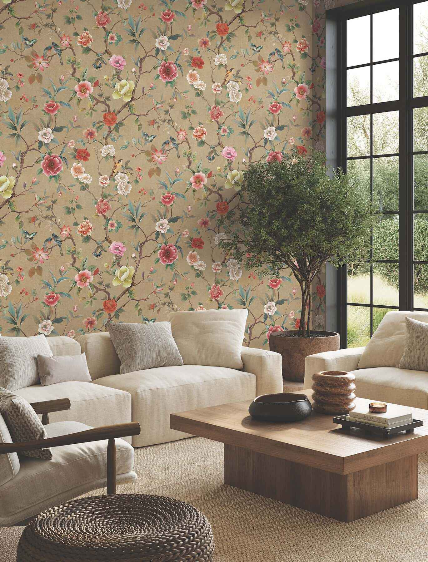 Kimora's Garden Linen Wallpaper - York Wallcoverings - ZA8037 - York Wallcoverings Wallpaper