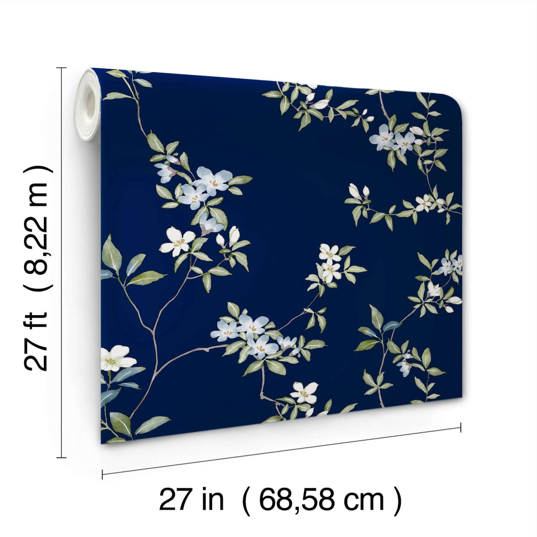 april-blossom-wallpaper-navy-york-wallcoverings-za8071 - York Wallcoverings Wallpaper