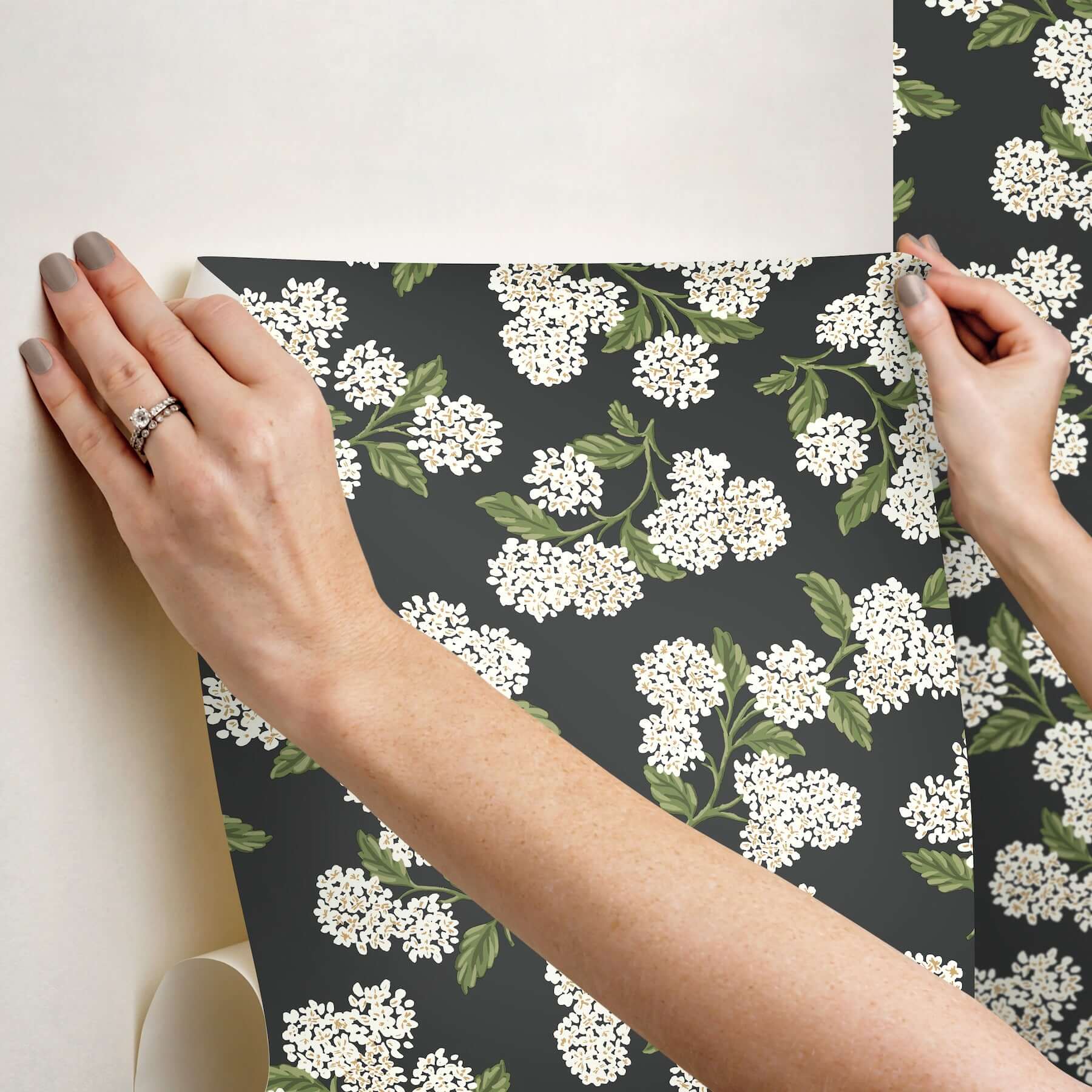 hydrangea-black-white-peel-stick-wallpaper-york-wallcoverings-psw1618rl - York Wallpaper Wallpaper