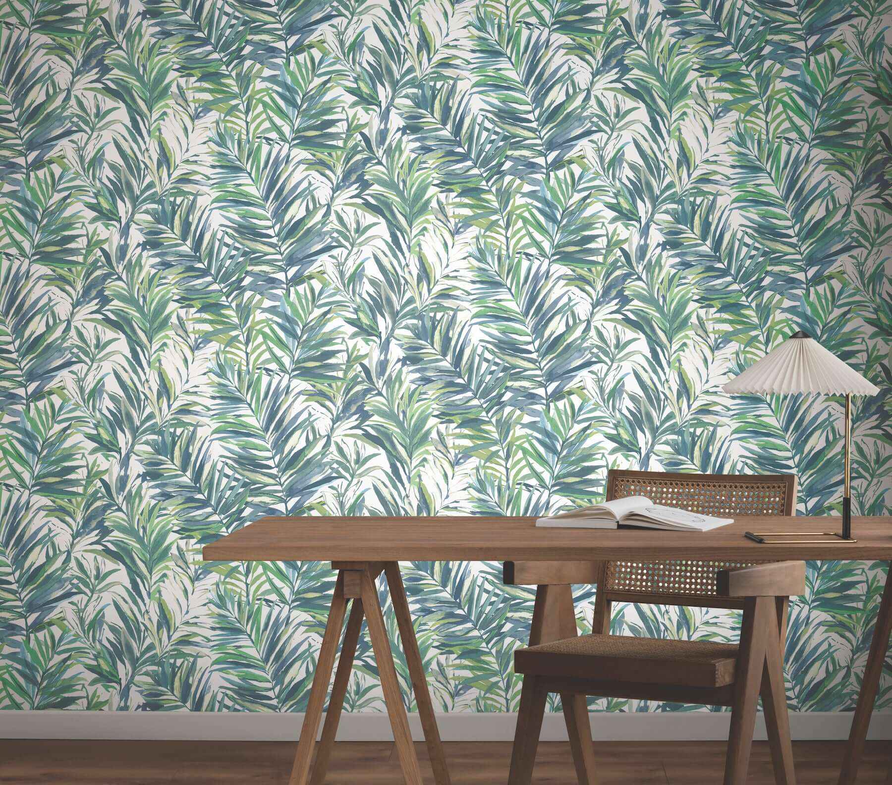 Swaying Palms Green & Blue Wallpaper - York Wallcoverings - GN2544