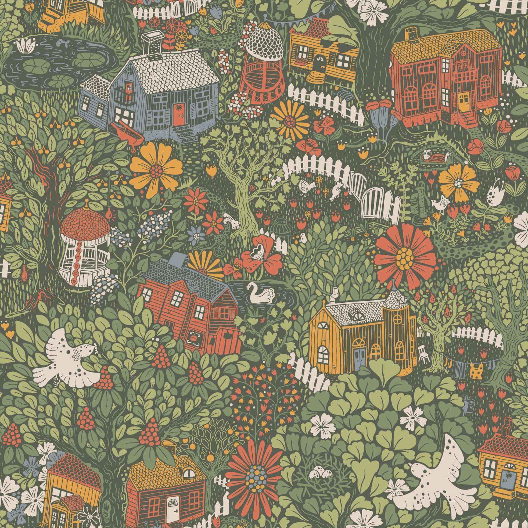 Bygga Bo Dark Green Wallpaper - York Wallcoverings - MB63003