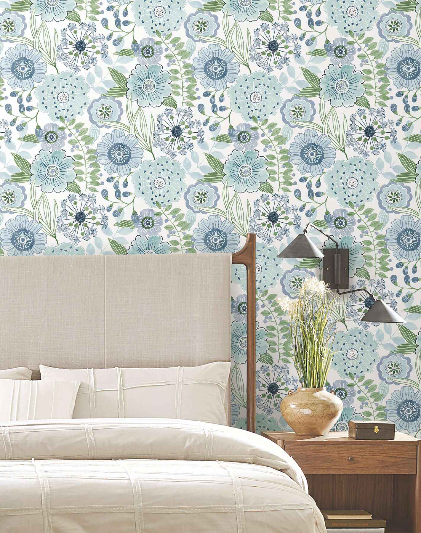 Artistic Bouquet Alpine & Leaf Wallpaper - York Wallcoverings - ZM2892