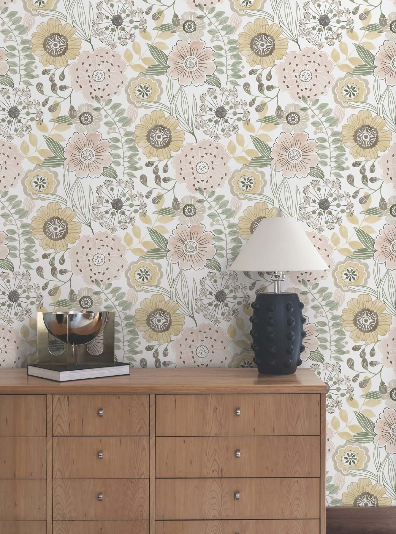 artistic-bouquet-coral-lemon-wallpaper-york-wallcoverings-zm2895 - York Wallcoverings Wallpaper