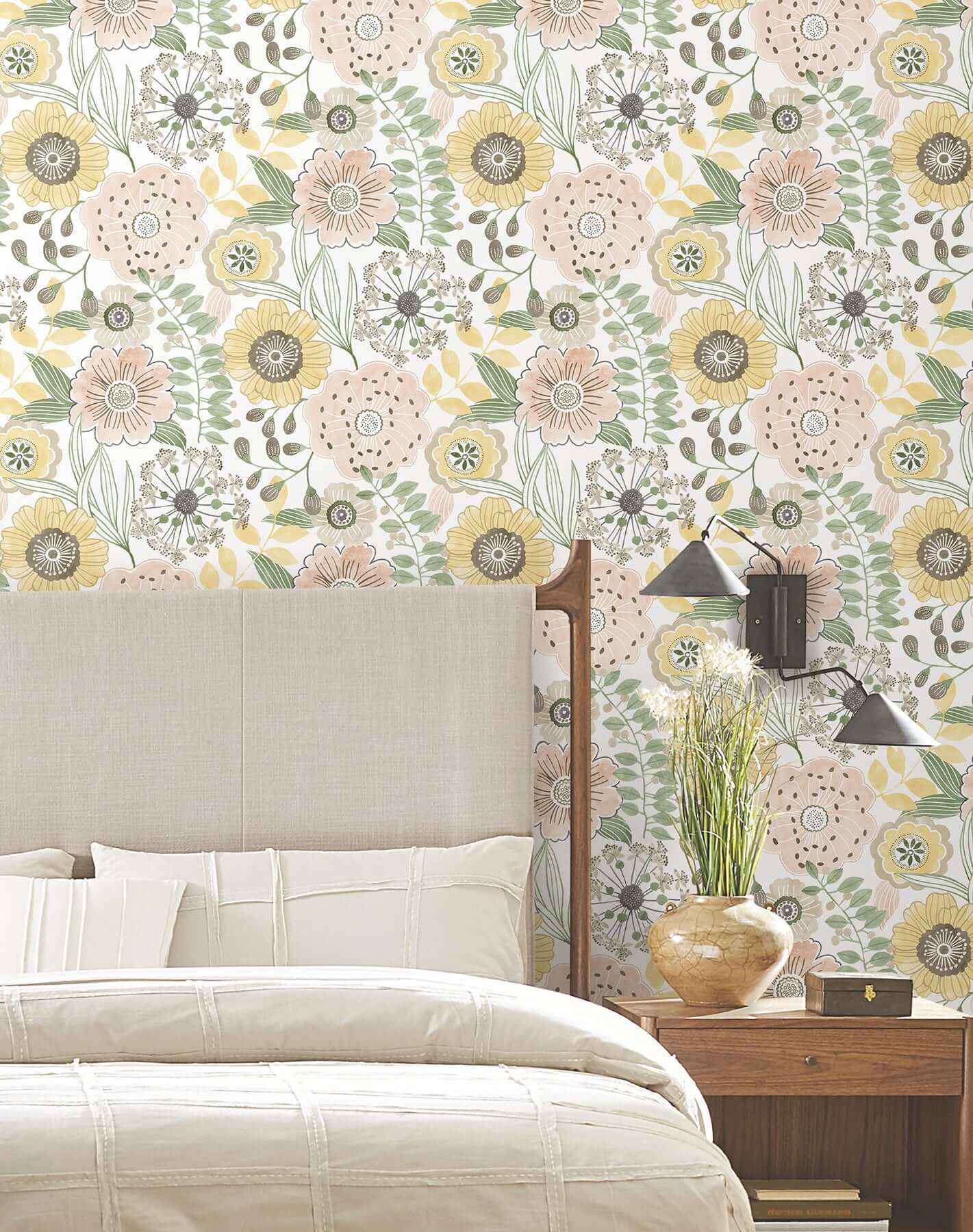 Artistic Bouquet Coral & Lemon Wallpaper - York Wallcoverings - ZM2895 - York Wallcoverings Wallpaper