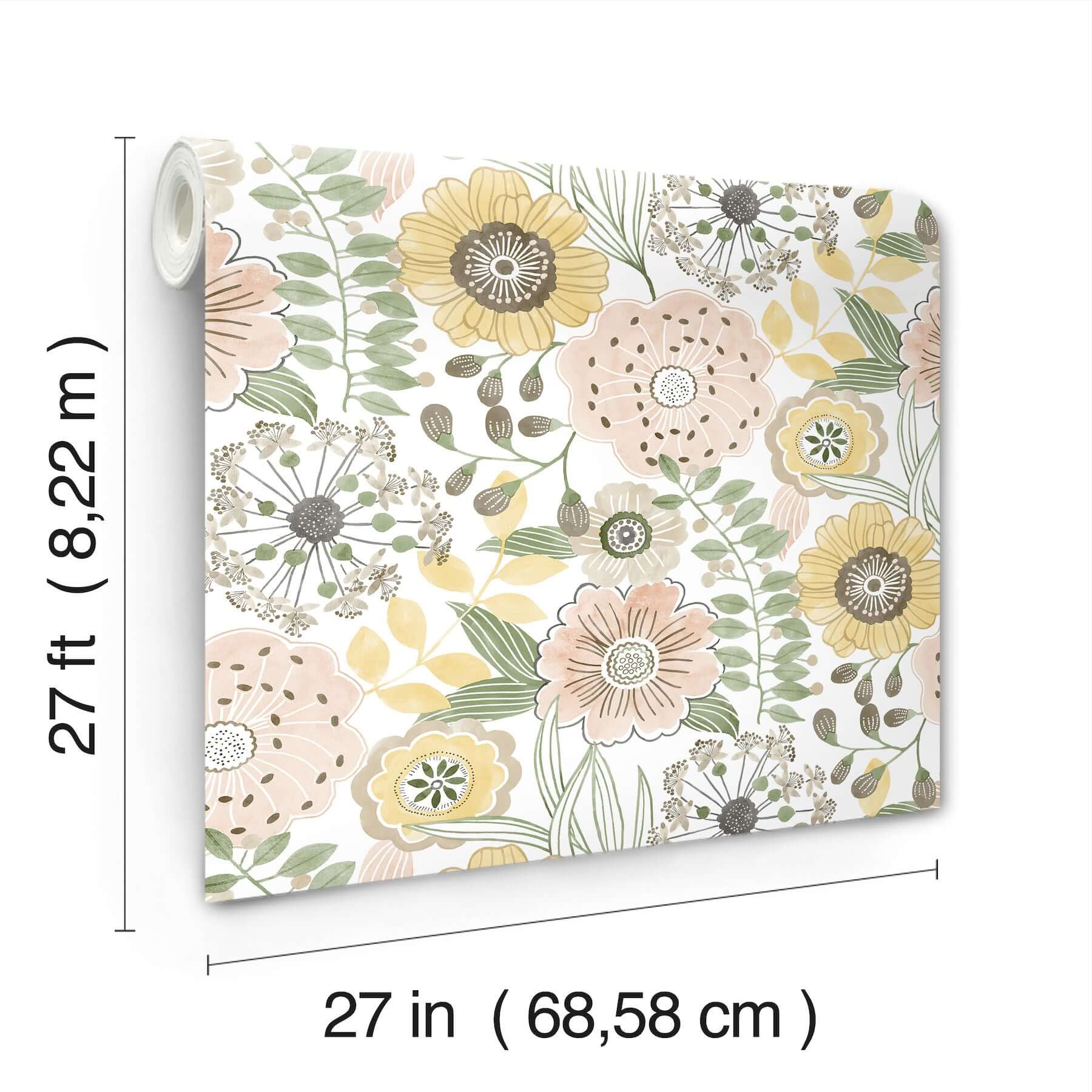 artistic-bouquet-coral-lemon-wallpaper-york-wallcoverings-zm2895 - York Wallcoverings Wallpaper