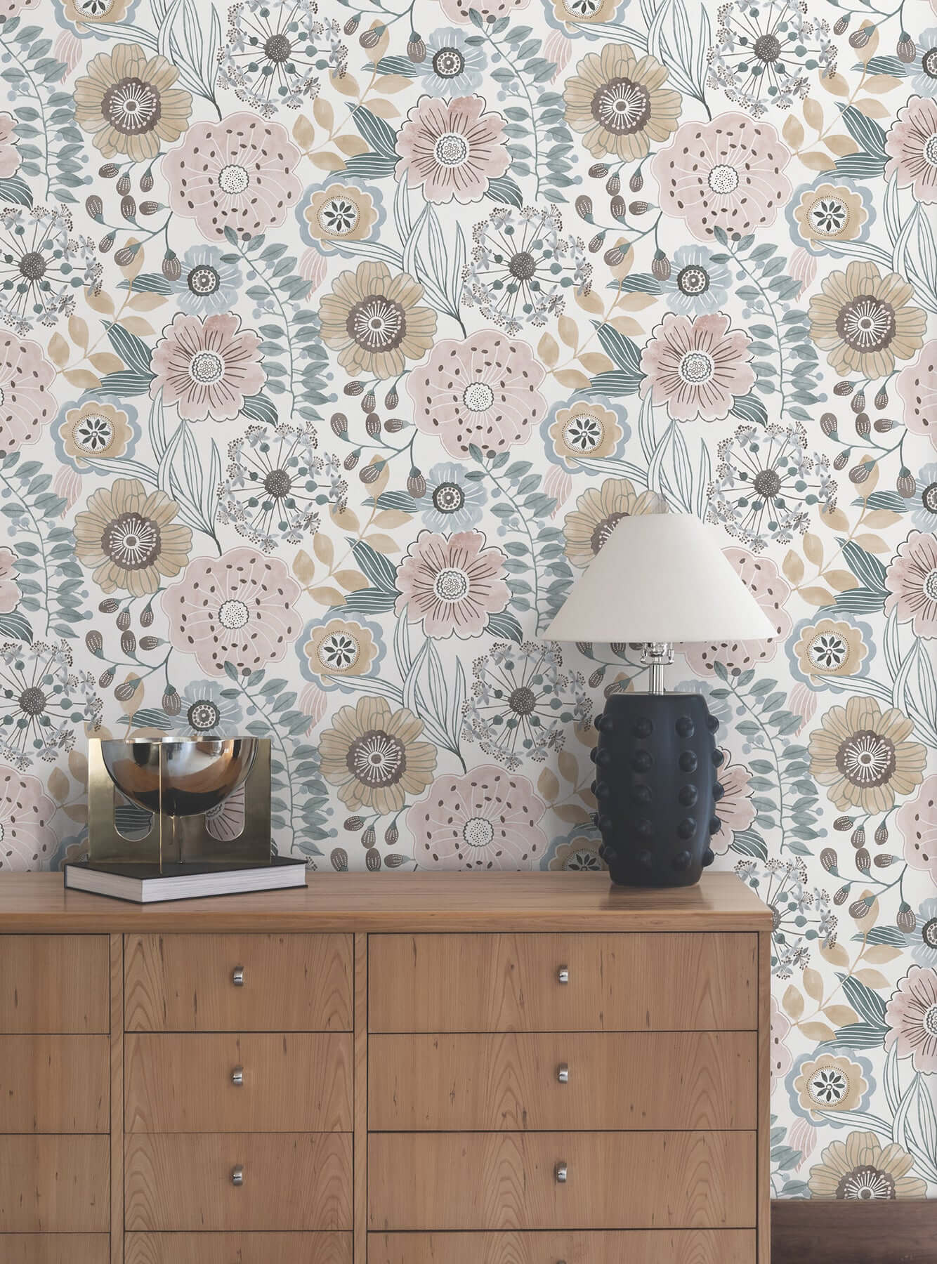 artistic-bouquet-ochre-ocean-wallpaper-york-wallcoverings-zm2891 - York Wallcoverings Wallpaper