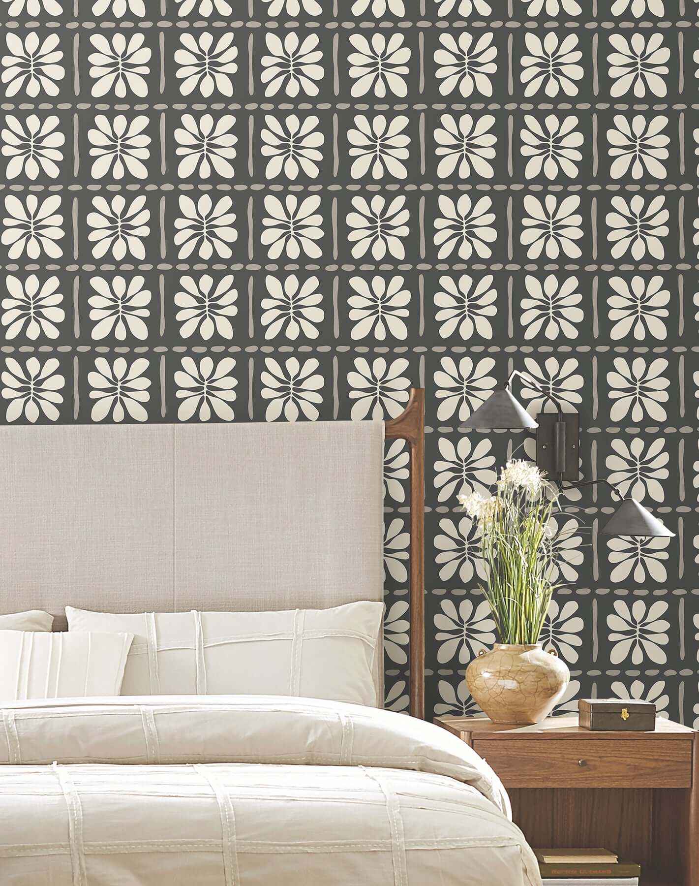 Mimosa Fleur Carbon Black Wallpaper - York Wallcoverings - ZM2810