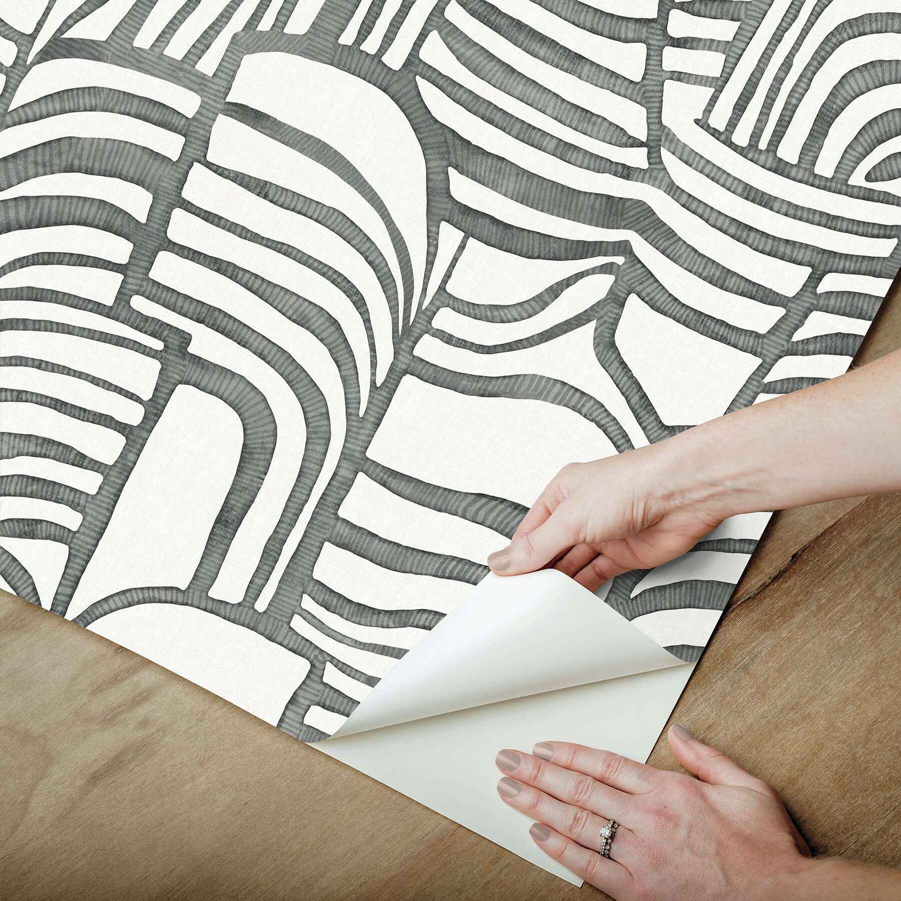 Featherwork Black & White Premium Peel + Stick Wallpaper - York Wallcoverings - PSW1656RL - York Wallcoverings Wallpaper