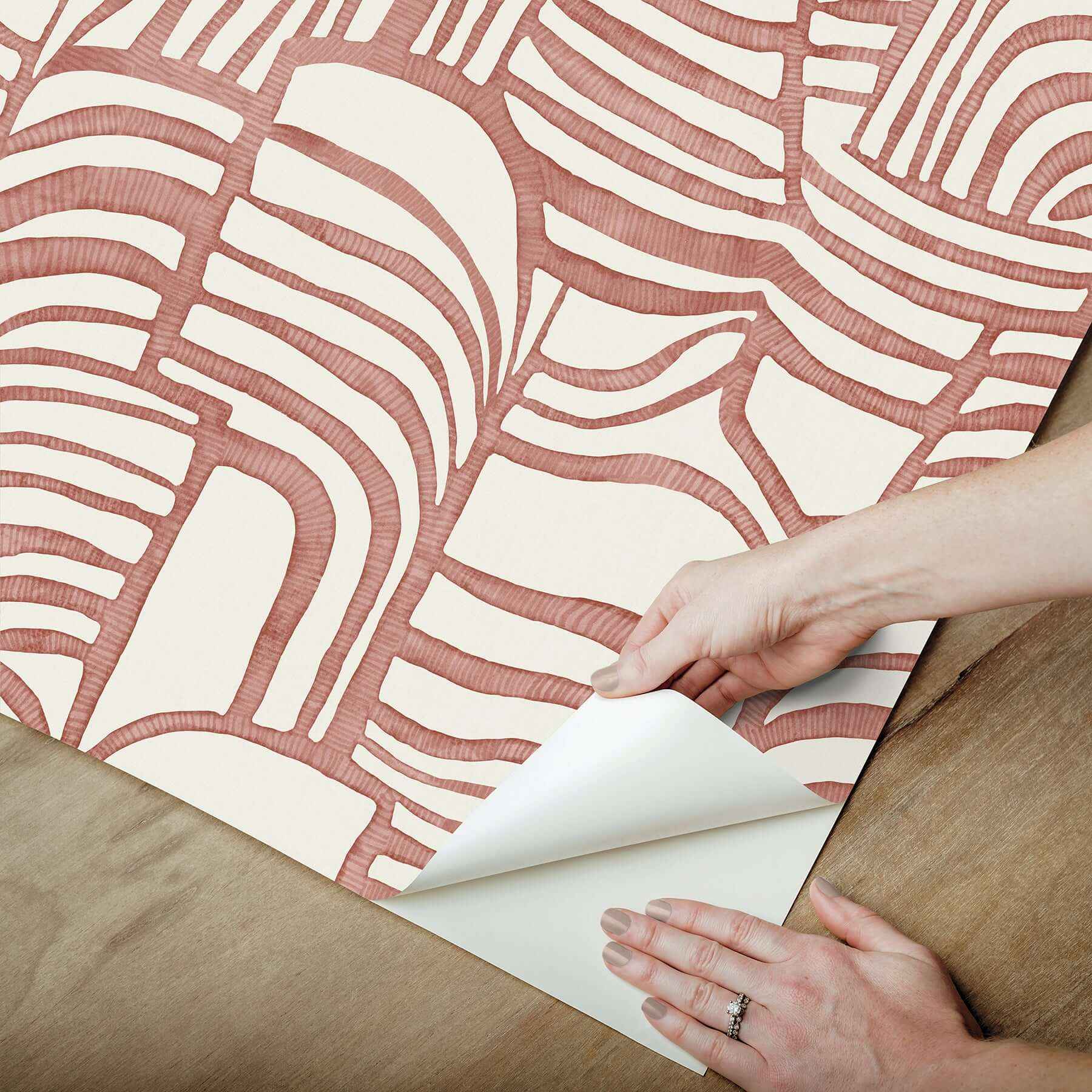 Featherwork Red Premium Peel + Stick Wallpaper - York Wallcoverings - PSW1657RL - York Wallcoverings Wallpaper