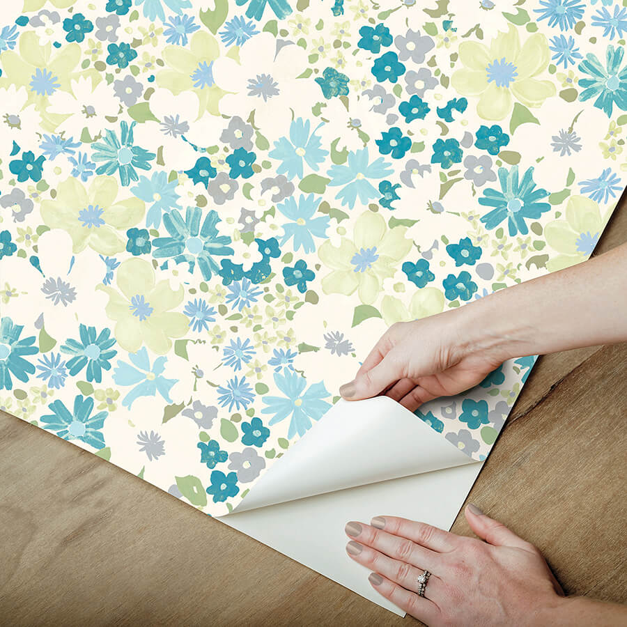 wildflower-impressions-aqua-peel-and-stick-wallpaper-york-wallcoverings-rmws1253 - York Wallcoverings Wallpaper