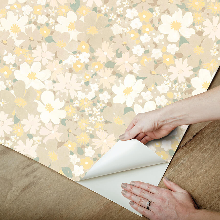 wildflower-impressions-yellow-peel-and-stick-wallpaper-york-wallcoverings-rmws1254 - York Wallcoverings Wallpaper