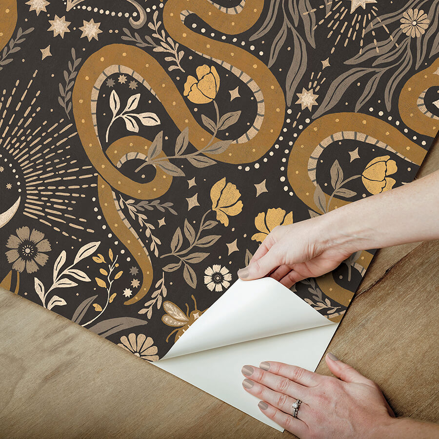 mystic-serpent-black-gold-peel-and-stick-wallpaper-york-wallcoverings-rmws1255 - York Wallcoverings Wallpaper
