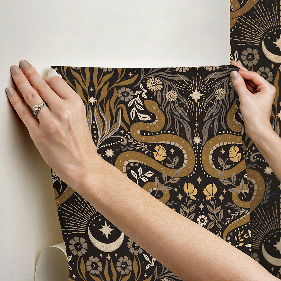 mystic-serpent-black-gold-peel-and-stick-wallpaper-york-wallcoverings-rmws1255 - York Wallcoverings Wallpaper