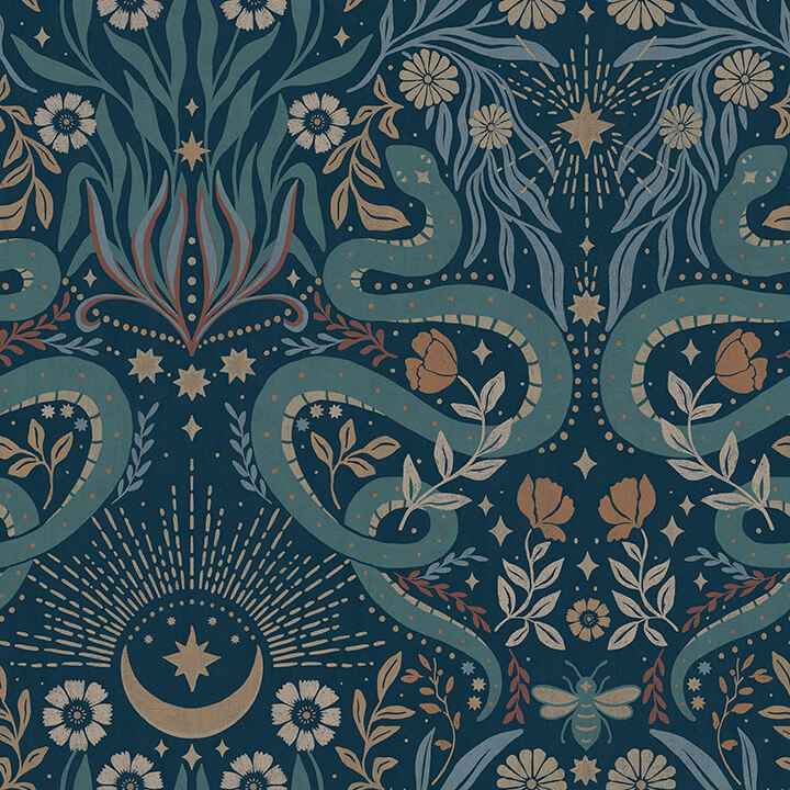 Mystic Serpent Navy Peel and Stick Wallpaper - York Wallcoverings - RMWS1257