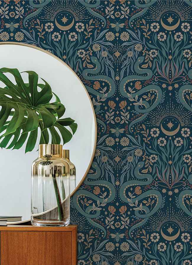 Mystic Serpent Navy Peel and Stick Wallpaper - York Wallcoverings - RMWS1257 - York Wallcoverings Wallpaper