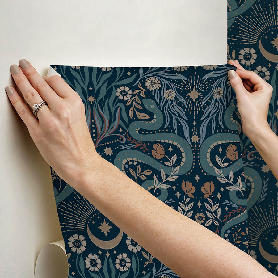 mystic-serpent-navy-peel-and-stick-wallpaper-york-wallcoverings-rmws1257 - York Wallcoverings Wallpaper