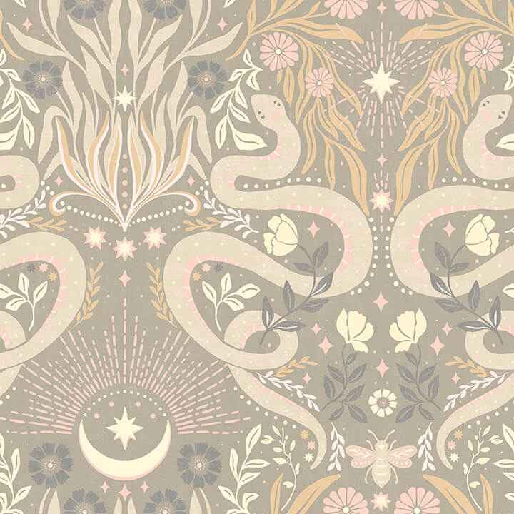 Mystic Serpent Taupe Peel and Stick Wallpaper - York Wallcoverings - RMWS1258 - York Wallcoverings Wallpaper