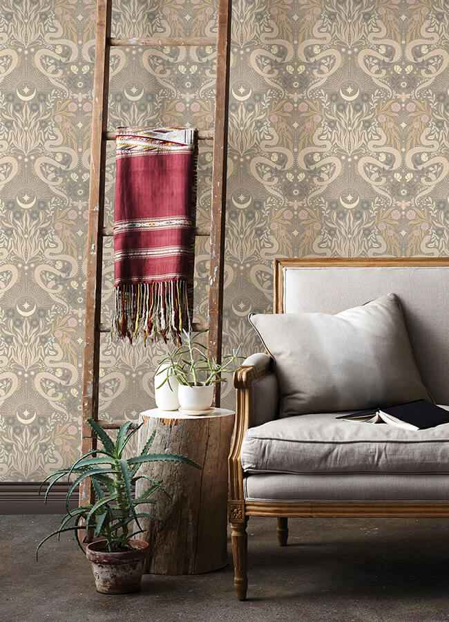 Mystic Serpent Taupe Peel and Stick Wallpaper - York Wallcoverings - RMWS1258 - York Wallcoverings Wallpaper
