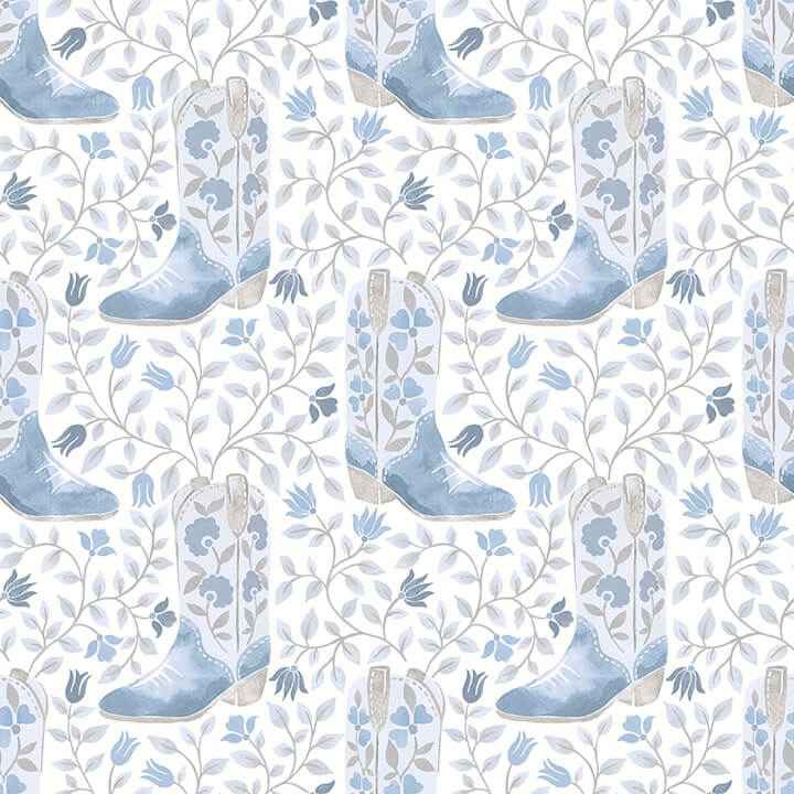 Cowgirl Like Me Blue Peel and Stick Wallpaper - York Wallcoverings - RMWS1260 - York Wallcoverings Wallpaper