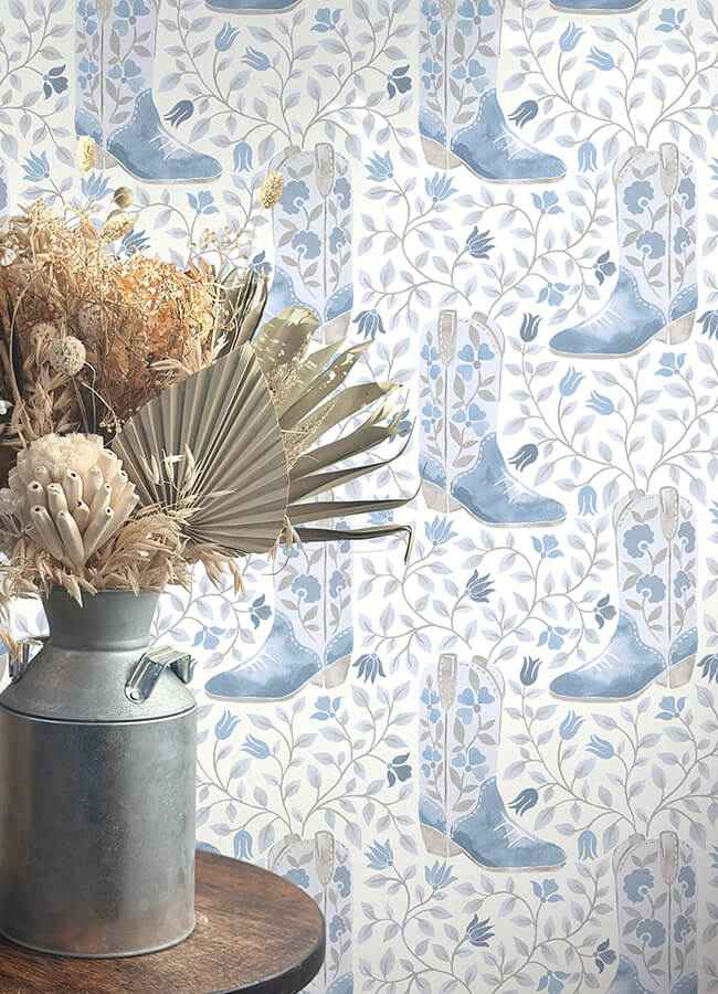 Cowgirl Like Me Blue Peel and Stick Wallpaper - York Wallcoverings - RMWS1260 - York Wallcoverings Wallpaper