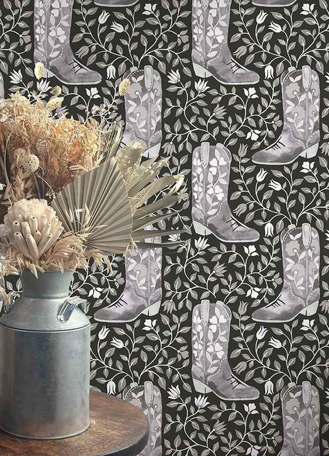 Cowgirl Like Me Black Peel and Stick Wallpaper - York Wallcoverings - RMWS1264 - York Wallcoverings Wallpaper