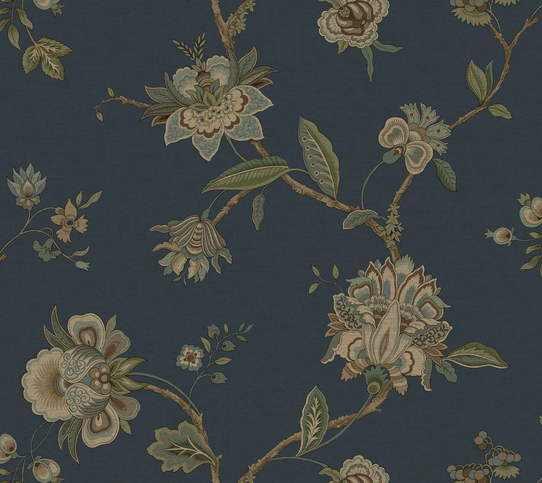 Monaco Blue Jacobean Trail Wallpaper - York Wallcoverings - MAN33064